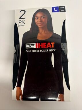 32 Degree Heat 2 pack Long Sleeve Scoop Neck Top Black Large NIB Layering
